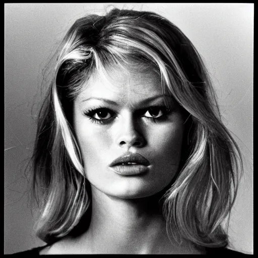 Prompt: stunning symmetrical portrait of beautiful brigitte bardot in front of a tall moog synthesizer, high contrast grainy blank and white photography print ilford warm tone, huge modular synthesizer