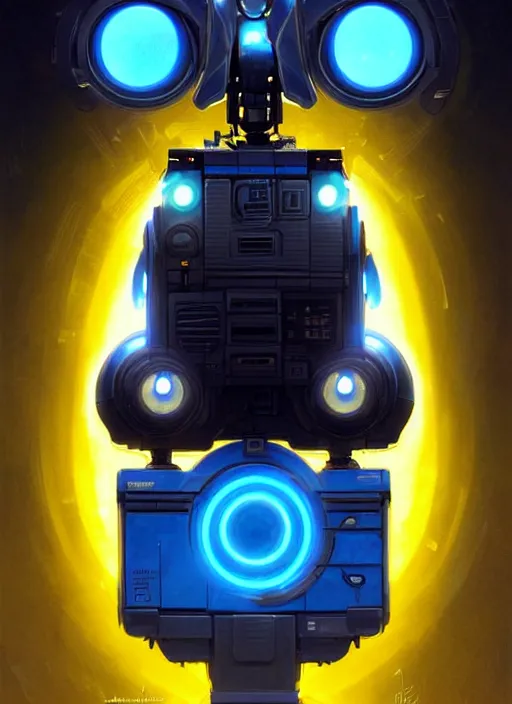 Prompt: symmetry!! portrait of wall - e, sci - fi, tech wear, blue and yellow glowing lights!! intricate, elegant, highly detailed, digital painting, artstation, concept art, smooth, sharp focus, illustration, art by artgerm and greg rutkowski and alphonse mucha