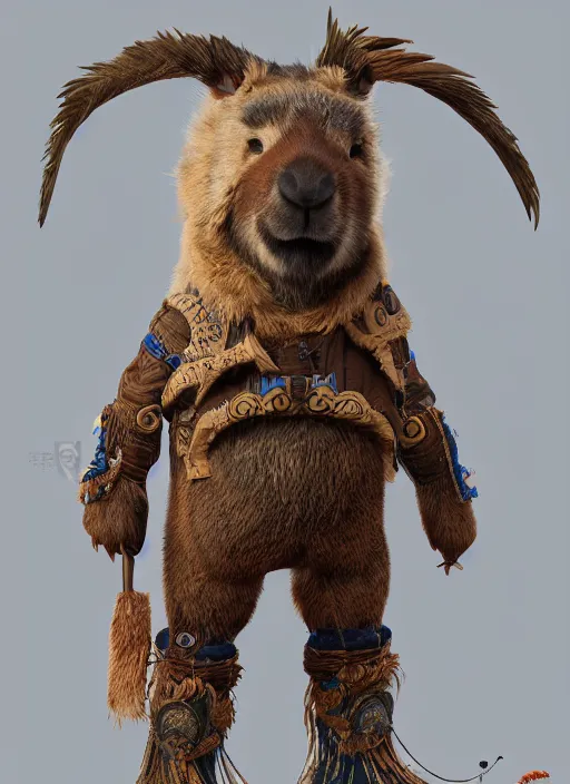 Image similar to detailed full body concept art illustration 35mm photography of an anthropomorphic capybara cowboy in full intricate clothing, biomutant, ultra detailed, digital art, octane render, 4K