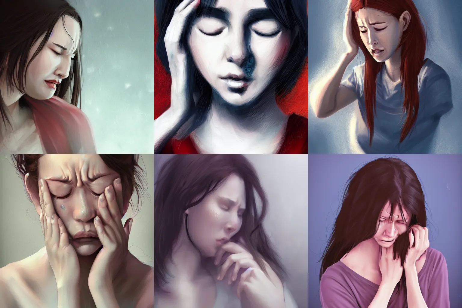 Prompt: woman crying, regret, sadness, sorrow, artstation, digital art