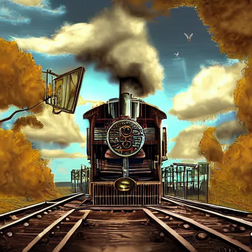 Image similar to a steampunk train, digital art, hyperrealistic