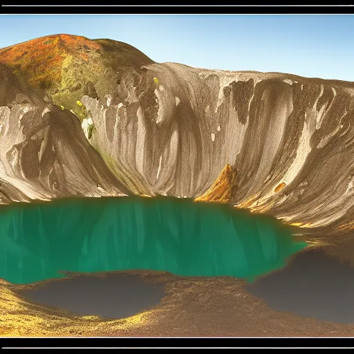 Prompt: volcanic lake, matte painting, concept art