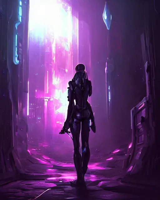 Image similar to Sci-Fi Lightning Elemental, diffuse, blurry, art by Kashin, Wadim, Martinière, Stephan, Anton Fadeev, holding rifle, pitch black cursed evil Spaceship hallway, dark light, soft purple glow, heroic pose, sci-fi artwork, octane render, dead space artwork, cyberpunk, vivid colors, occult, magical, volumetric lighting, 8k high definition, highly detailed, trending on art Station, centered, by Greg Rutkovski, sci-fi artwork, arnold render