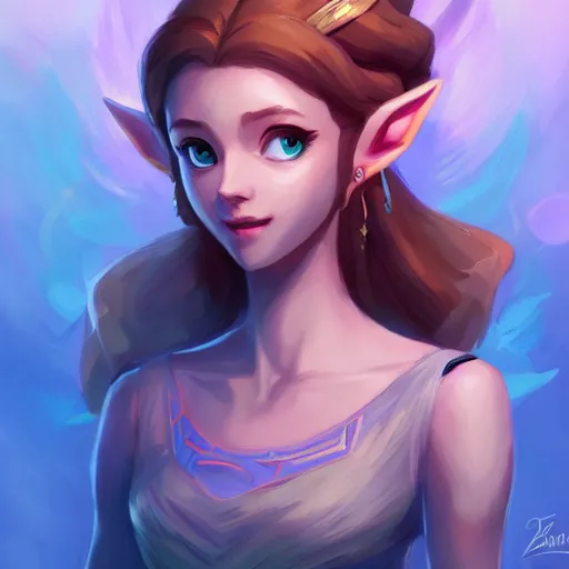 Image similar to a portrait of zelda, elegant, art by lois van baarle and loish and ross tran and rossdraws and sam yang and samdoesarts and artgerm and saruei and disney and wlop, digital art, highly detailed, intricate, sharp focus, trending on artstation hq, deviantart, unreal engine 5, 4 k uhd image