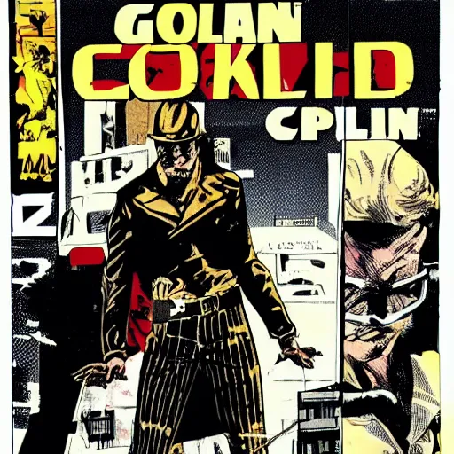 Image similar to frank miller comic golden eyes man scars jacket rain pistol