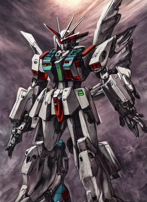 Image similar to Gundam by Yoshitaka Amano, by HR Giger, biomechanical, 4k, hyper detailed, anime, deviantart, artstation