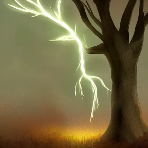 Prompt: lightening tree, concept art, digital art