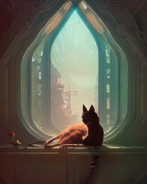 Prompt: highly detailed surreal vfx portrait of cat, stephen bliss, unreal engine, greg rutkowski, loish, rhads, beeple, makoto shinkai and lois van baarle, ilya kuvshinov, rossdraws, tom bagshaw, alphonse mucha, global illumination, detailed and intricate environment