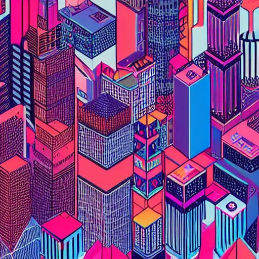 Image similar to geometric art of a city, made entirely from gradients, colorful, vector graphics