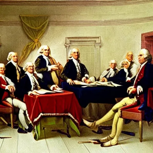 Prompt: high quality realistic oil painting of a the founding fathers of america writing the declaration of independence but they are hamsters