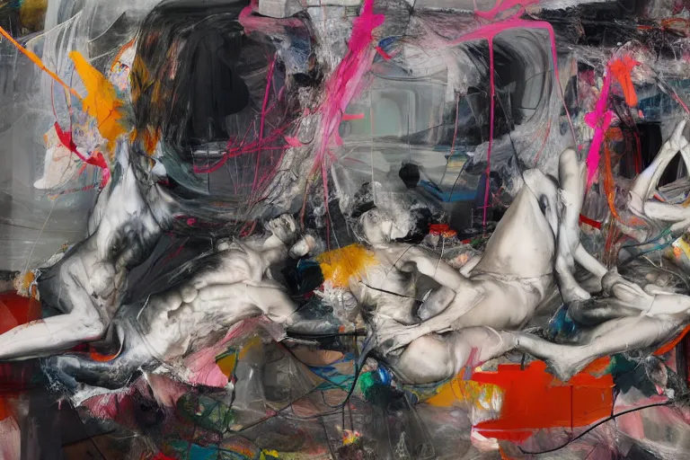 Prompt: bodies entwined in the physical impossibility of death, extremely intricate and detailed, by painted by francis bacon, adrian ghenie, james jean, part by gerhard richter, part by petra cortright. 8 k masterpiece