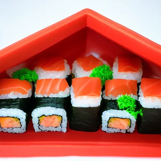 Prompt: a house made out of sushi, 4k, 35mm