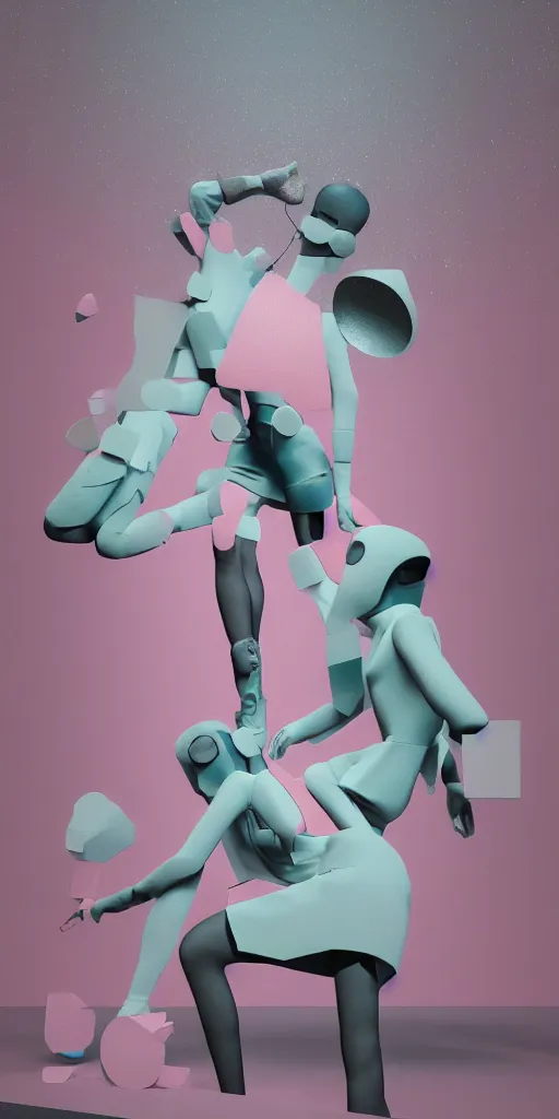 Image similar to 3d matte render, VR goggles, mannequins, dj rave party, Hsiao-Ron Cheng, pastel colors, hyper-realism, pastel, polkadots, minimal, simplistic, amazing composition, vaporwave, wow, Gertrude Abercrombie, Beeple, minimalistic graffiti masterpiece, minimalism, 3d abstract render overlayed, black background, psychedelic therapy, trending on ArtStation, ink splatters, pen lines, incredible detail, creative, positive energy, happy, unique, negative space, pure imagination painted by artgerm