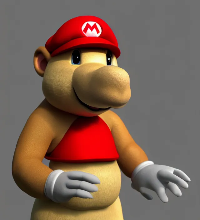 Image similar to studio 3 d render of a capybara mario character, white background, perfectly shaded, trending on artstation, octane render, unreal engine 5 render