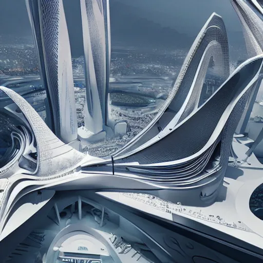 Prompt: futuristic makkah by zaha hadid drawn by Ernst Haekl in the style of beeple