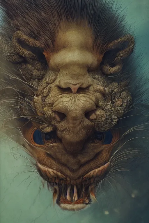 Image similar to a portrait of a japanese exotic animal illustrated by miyazaki by karol bak, james jean, tom bagshaw, rococo, sharp focus, trending on artstation, cinematic lighting, hyper realism, octane render, 8 k, hyper detailed, vivid, ultra detailed, highly detailed