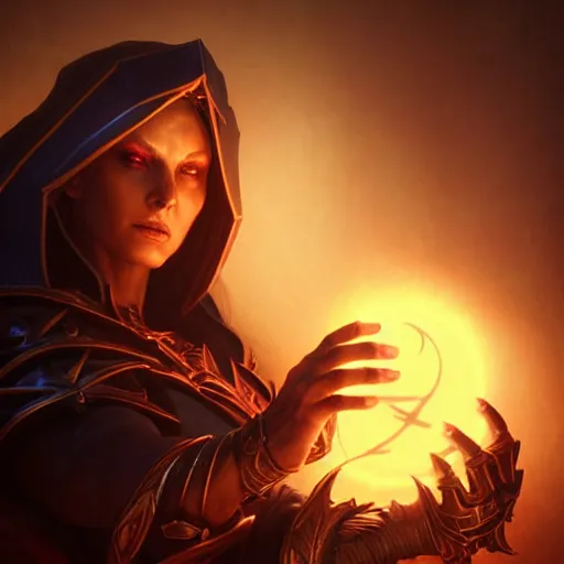 Image similar to selfie of diablo 3 sorceress, fine detailed face, stunning 3 d render inspired art by greg rutkowski and xiang duan and thomas eakes, realistic, highly detailed attributes and atmosphere, dim volumetric cinematic lighting, 8 k octane detailed render, post - processing, masterpiece, vignette, soft focus, golden hour