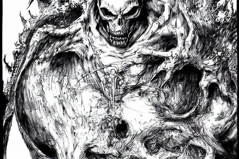 Image similar to Now I am become death, the destroyer of worlds. by kentaro miura, by kim jung gi