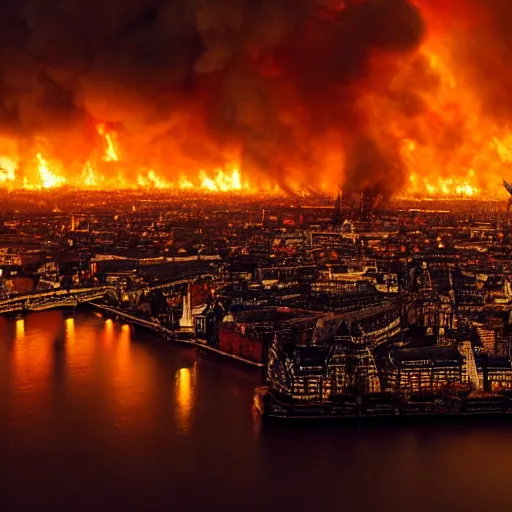 Prompt: a photo of the great fire of london , 4k