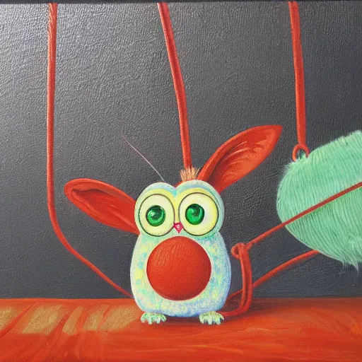 Prompt: an Ivan Seal painting of a worm on a string and a furby