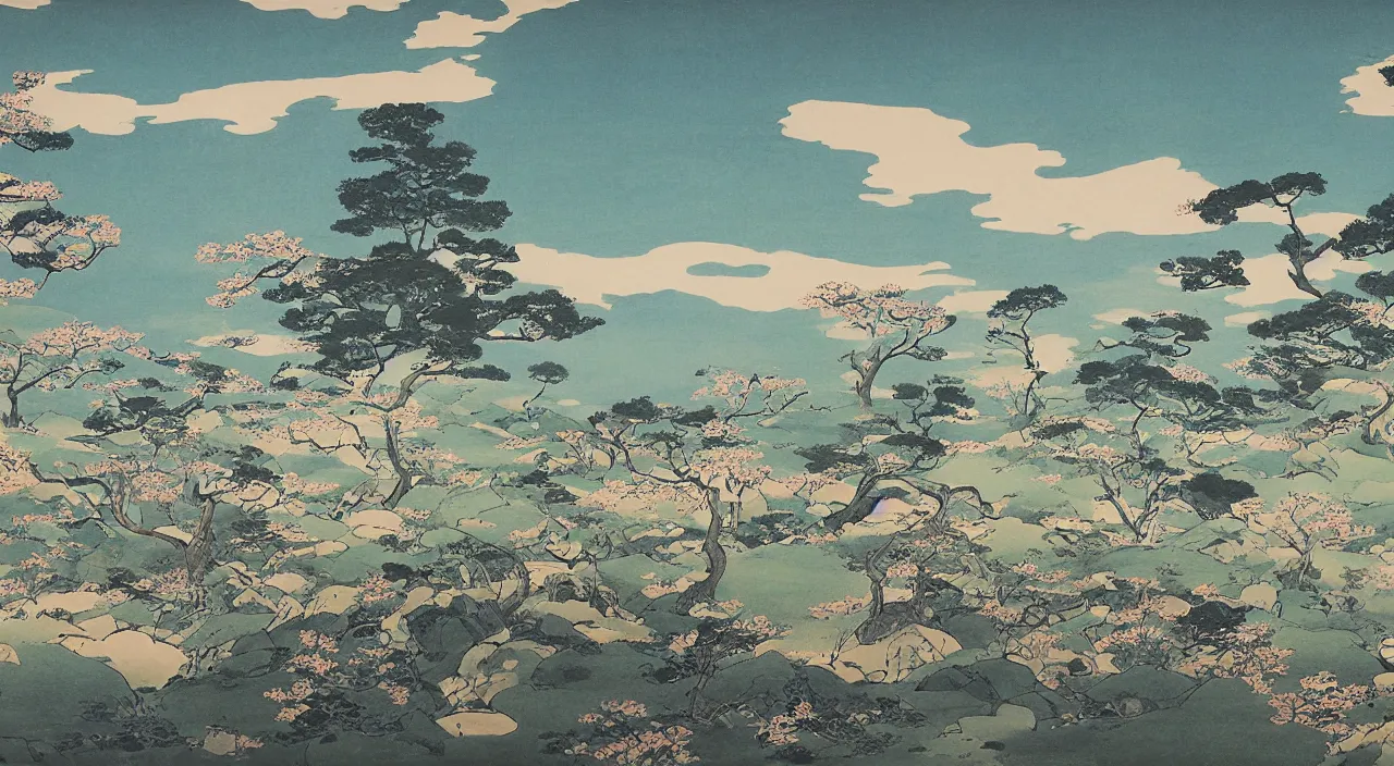 Image similar to A beautiful landscape painting of the future by Sesshu Toyo and Hasegawa Tohaku and Ogata Korin