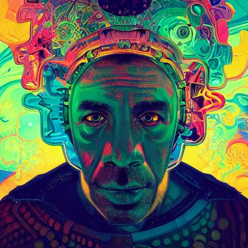 Image similar to Joe Rogan an extremely psychedelic experience, colorful, surreal, dramatic lighting, cosmonaut, LSD, face, detailed, intricate, elegant, highly detailed, digital painting, artstation, concept art, smooth, sharp focus, illustration, art by Sam Spratt, Dan Mumford, Artem Demura and Alphonse Mucha