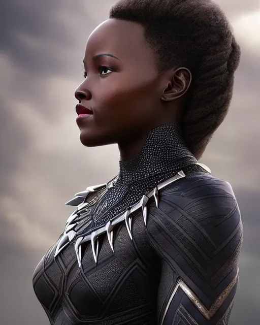 Image similar to 5 5 mm portrait photo of lupita nyongo as black panther. long hair. magical atmosphere. art by artgerm and greg rutkowski. highly detailed 8 k. intricate. lifelike. soft light. nikon d 8 5 0.