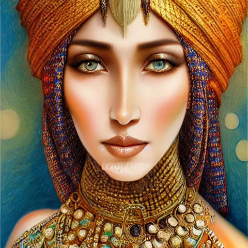 Image similar to a beautiful touareg algerian woman by karol bak, ayami kojima, artgerm, sakimichan, arabian beauty, blue eyes, smile, concept art, fantasy