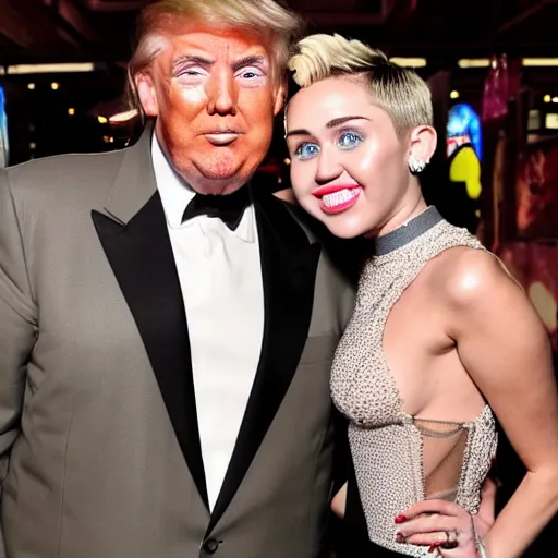 Prompt: photo of miley cyrus dating donald trump