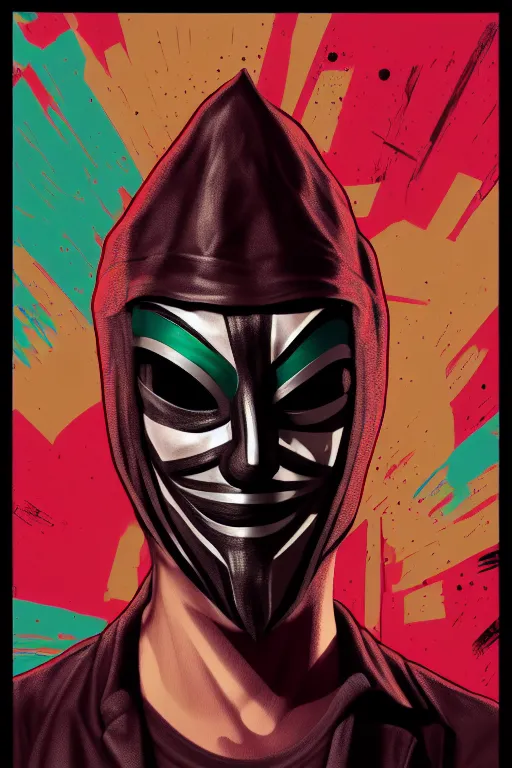 Image similar to random masked guy from the purge movie. pop art, aesthetic art, 8 k, asymmetrical, high details, digital painting, concept art, smooth, beautiful, amazing details, full body perfect, sharp focus, illustration, intricate, art by arstation and mimmo rottela, pixels art by paul robertson