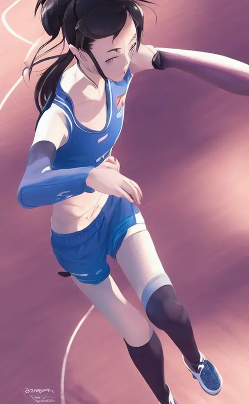 Prompt: girl running in her sport clothes, anime style, occlusion shadow, specular reflection, rim light, unreal engine, range murata, artstation, pinterest, art by hiroaki samura and ilya kuvshinov and rossdraws, intricate, highly detailed 8 k, art deco illustration, extremely beautiful shape of face, neck, shoulders eyes