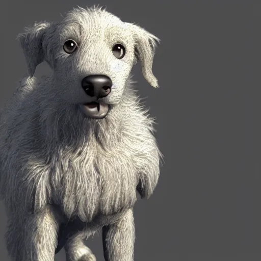 Image similar to 3 d model of a scruffy mixed breed dog, octane render, raytraced