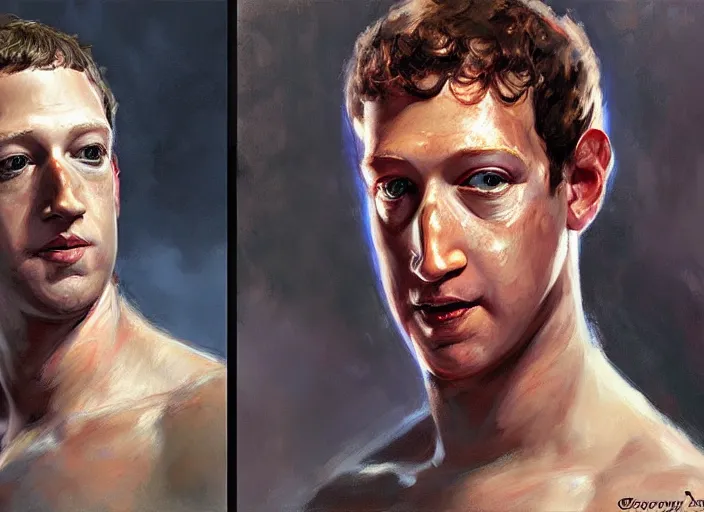 Image similar to a highly detailed beautiful portrait of mark zuckerberg as kratos, by gregory manchess, james gurney, james jean