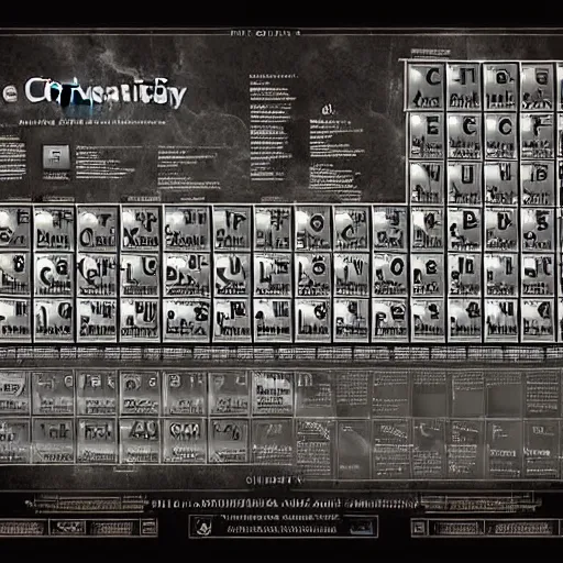 Image similar to Crazy periodic table of a civilization in an alternate universe, digital art, smooth lines, astonishing details, intrinsic, poster, info