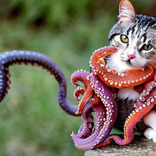 Image similar to an octopus sitting on top of a cat