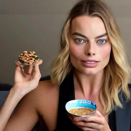 Image similar to margot robbie eating beans from a can