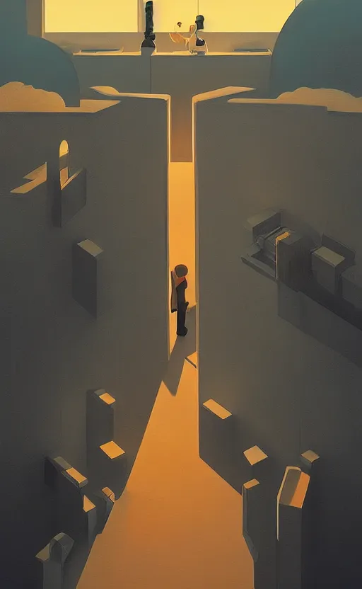 Image similar to heavens office, surreal illustration, by atey ghailan and escher and edward hopper