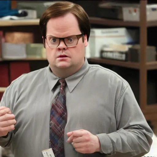 Image similar to dwight schrute pretending to be brian baumgartner