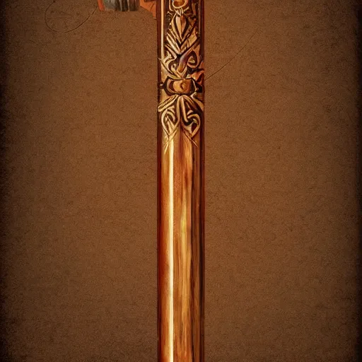 Image similar to an ornate wooden staff, fantasy illustration, medieval era, blank background, studio lighting, hand - drawn digital art