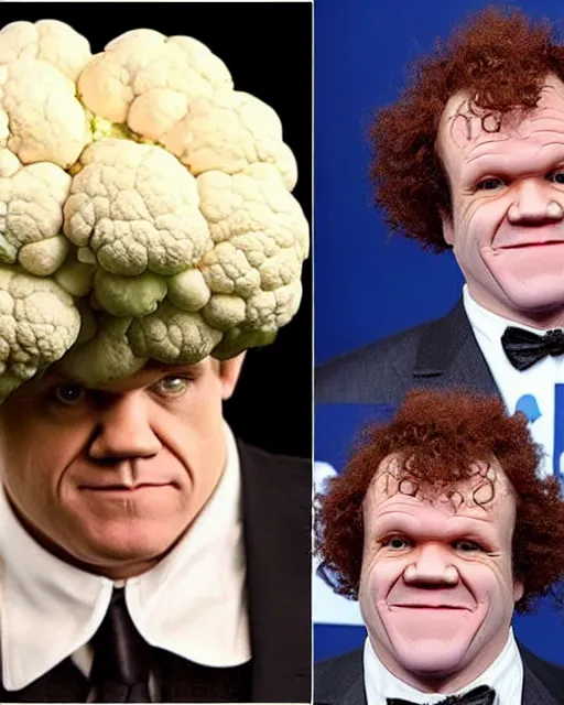 Prompt: john c reilly's head with wig made of cauliflower