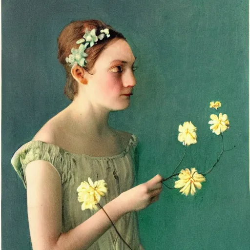 Image similar to a lot of flowers morphing in a beautiful girls face, film still by wes anderson, depicted by balthus, limited color palette, very intricate, art nouveau, highly detailed, lights by hopper, soft pastel colors, minimalist