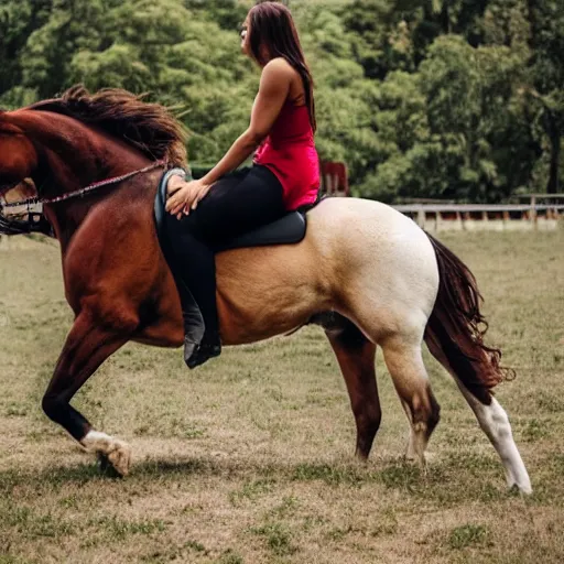 Prompt: woman riding a man like a horse