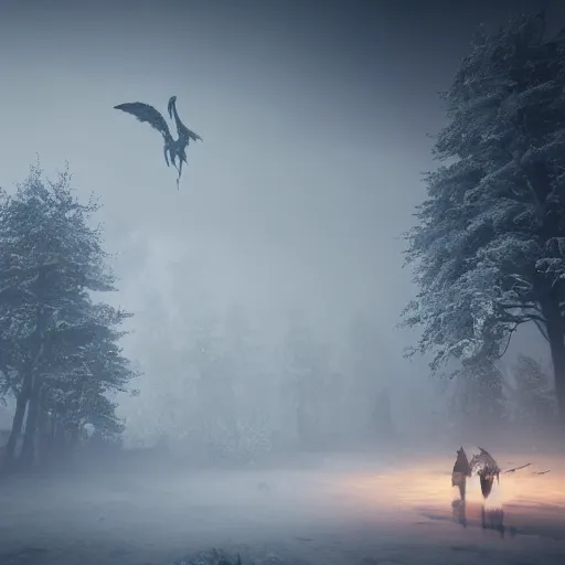 Prompt: the wild hunt, spectres riding in the sky, wraiths of morhogg, bad omen, enchanted forest, blizzard storm, fog, full moon, snowy environment, in the style of the witcher series, hyperrealism, breathtaking, award winning, groundbreaking, octane render, unreal 5, intricate digital art, 8 k high resolution