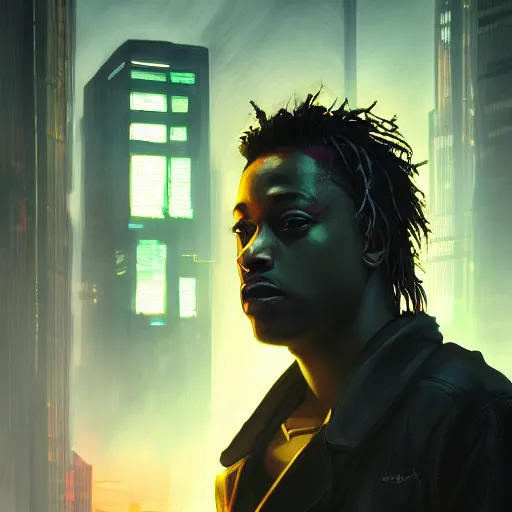 Image similar to cyberpunk, closeup portrait of a juice wrld, dramatic light, city background, sunset, dystopian setting, high contrast, sharp, neuromancer, henry dorsett case, painted by stanley lau, painted by greg rutkowski, painted by stanley artgerm, digital art, trending on artstation