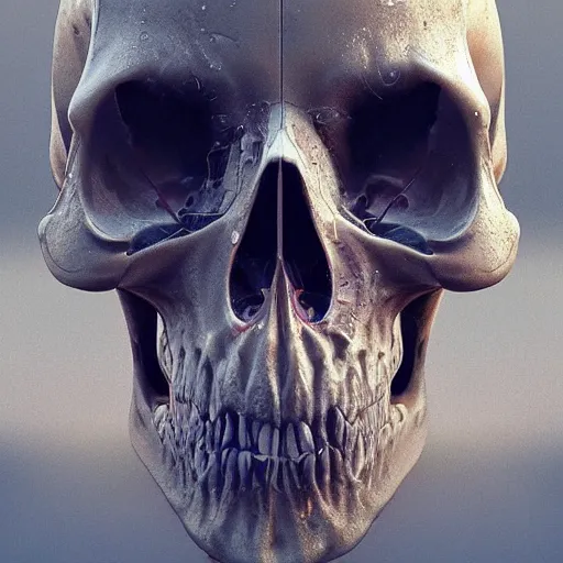 Prompt: portrait_of_a_melting_liquid_skull._intricate_abstract._intricate_artwork._by_Tooth_Wu_wlop_beeple_dan_mumford._octane_render_trending_on_artstation suitable for album cover artwork