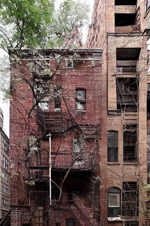 Image similar to (((((a ramshackle Manhattan brick brownstone deep in the forest))))) by Amin Faramarzian!!!!!!!!!!!!!!!!!!!!!!!!!!!