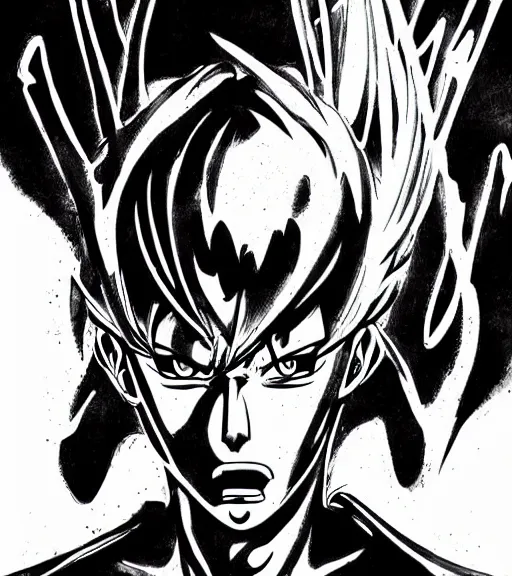 Image similar to go nagai ishikawa ken style manga hero boy portrait detailed ink drawing hd key visual official media with touch of frank Miller Alex Ross ito junji giger style