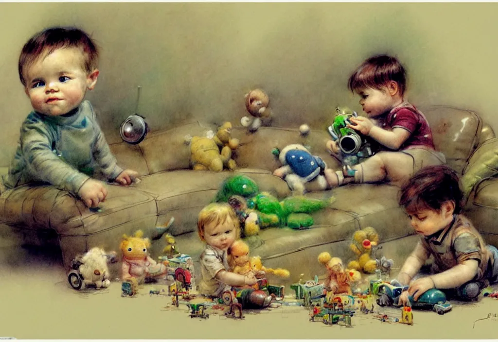 Image similar to toddler ( ( ( ( ( 1 9 5 0 retro future living room. muted colors. toys laying around ) ) ) ) ) by jean baptiste monge, chrome green