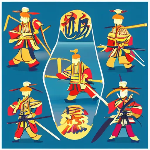 Image similar to samurai fighting, sticker, highly detailed, colorful, illustration, smooth and clean vector curves, no jagged lines, vector art, smooth