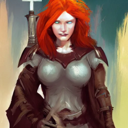 Image similar to female redhead templar, by jon foster
